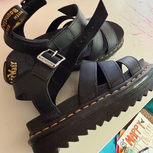 Dr. Martens Black Strappy Sandals with Silver Buckle